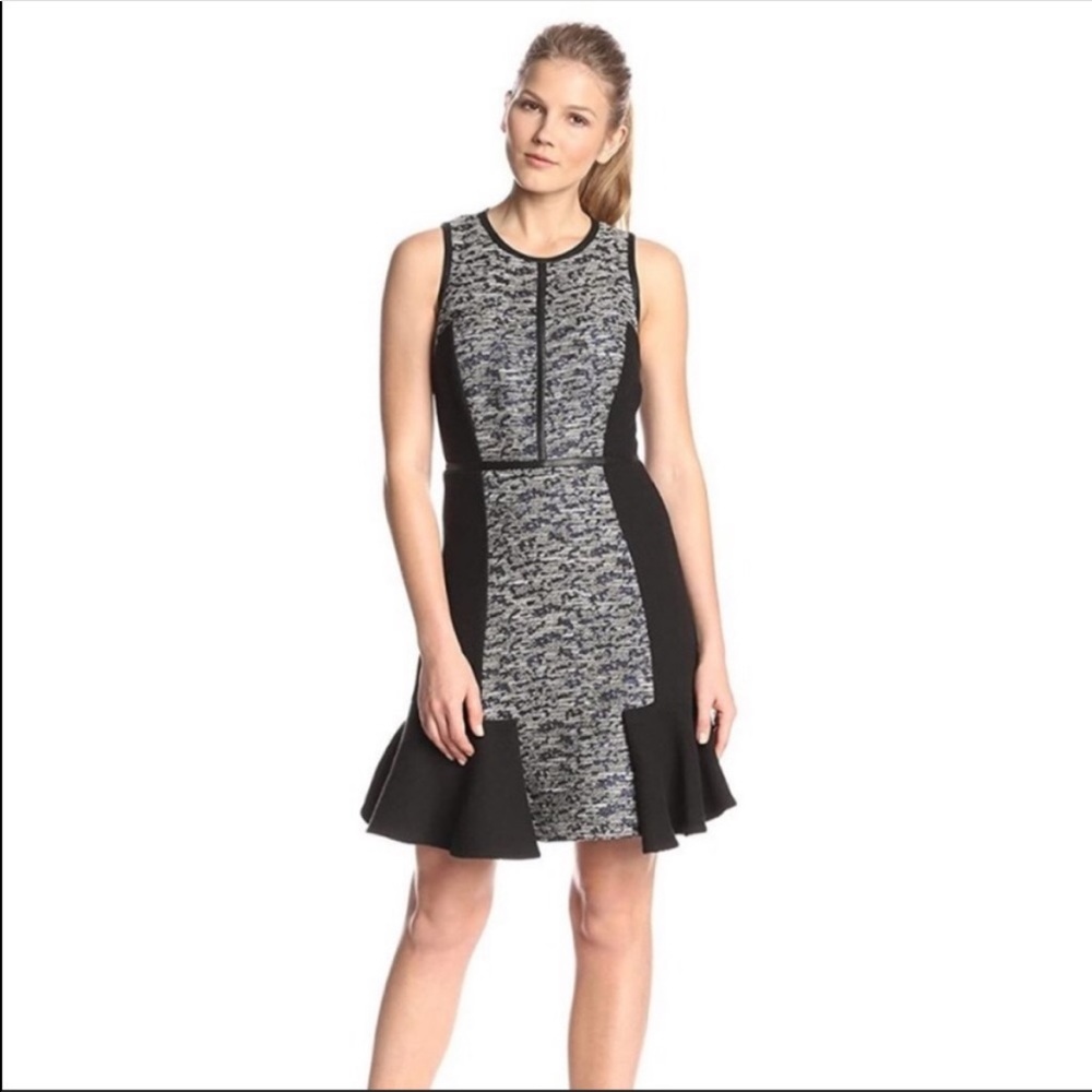 Rebecca Taylor Black & Blue metallic tweed dress Sz 8